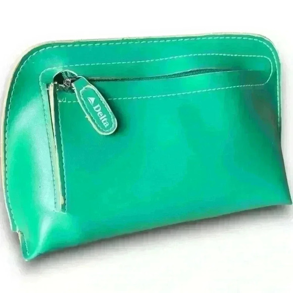 Vintage Delta Airlines Travel Amenity Green Bag Cosmetic Make Up Toiletry Pouch - Picture 8 of 10